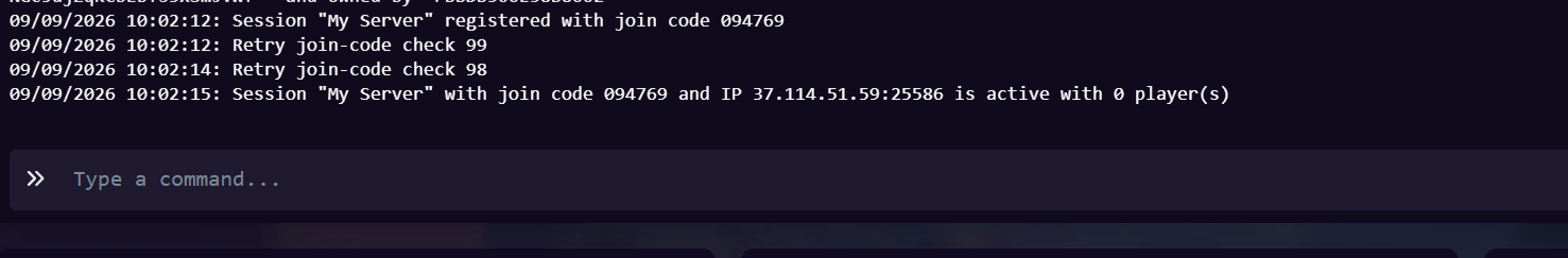Valheim join code in the server console