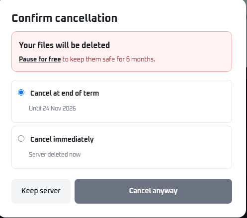 Confirm Cancellation Screen