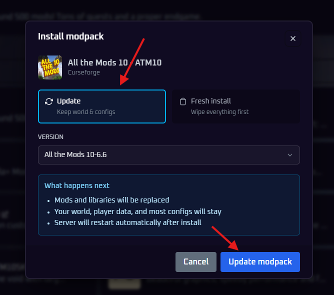 Update Modpack Button